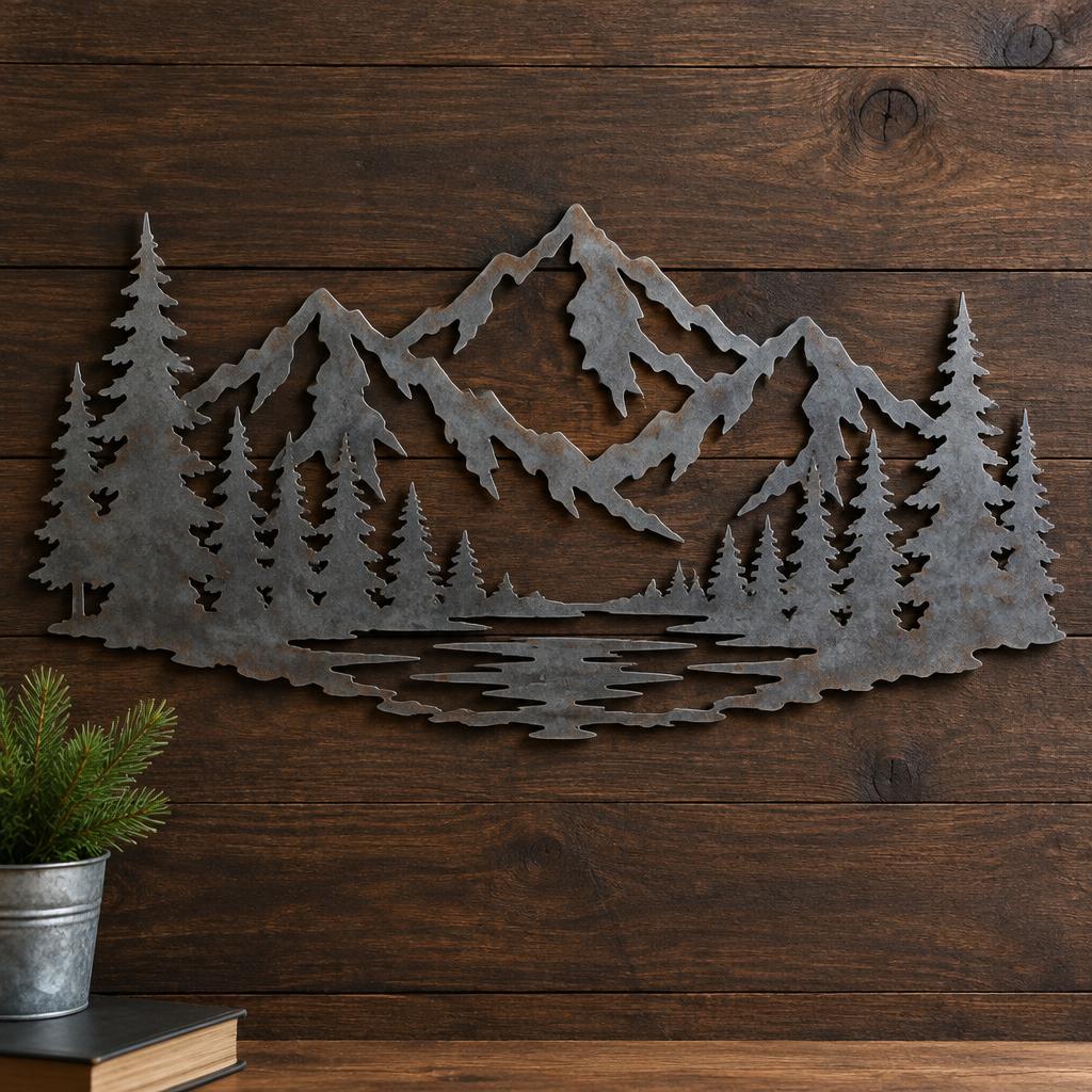 Mountain scene metal wall art